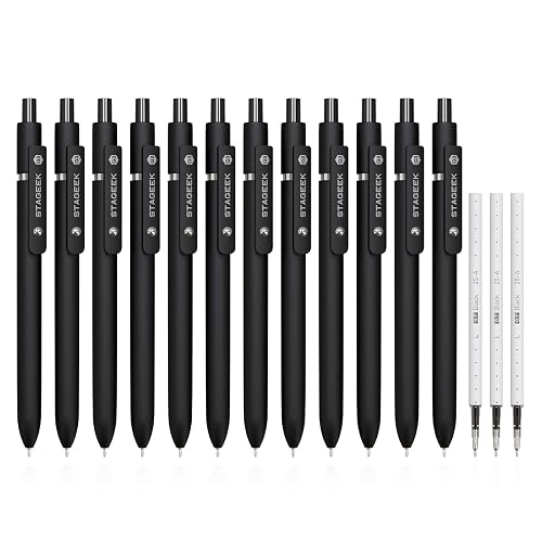 STAGEEK 12 Pcs GX3 Black Gel Pens, Quick Dry Smooth Writing, with 3 Refills | Black Ink Pens, 0.7mm Fine Point, Retractable, Office, School Supplies, Journaling & Note Taking, for Nurses, Teachers