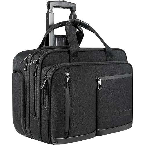 VANKEAN 17.3 Inch Rolling Laptop Bag, Waterproof Overnight Rolling Bags, Laptop Bags for Travel/Work/Business, Stylish Carry on Briefcase, Black