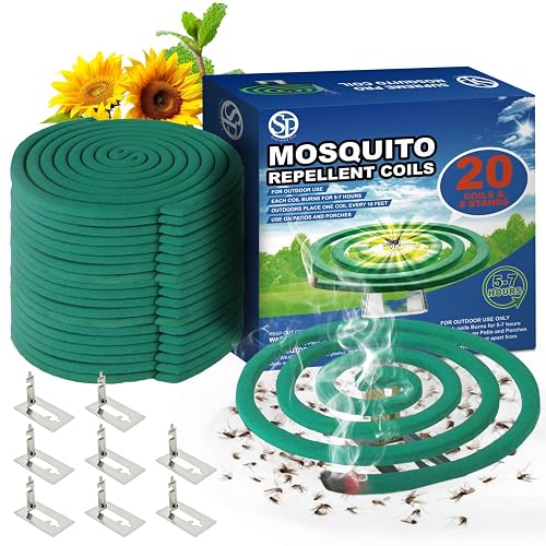 Mosquito Repellent Coils - Outdoor Use Reaches Up to 10 feet - Each Burns for 5-7 Hours (20 coils & 8 Coil Stands) for Patio Backyard