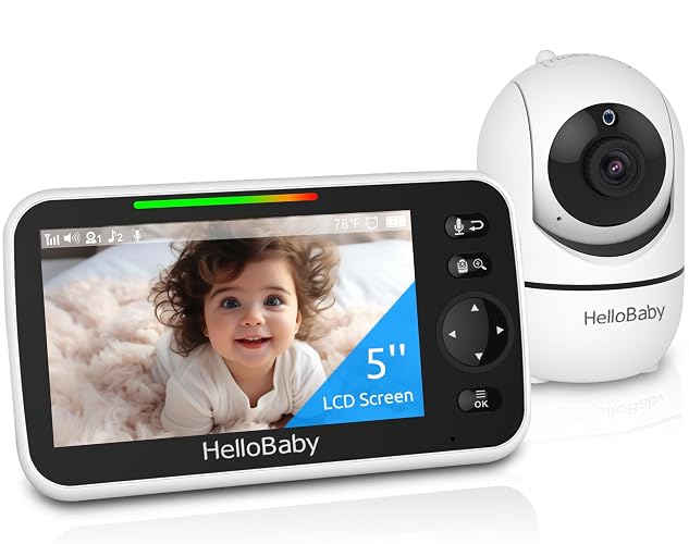 HelloBaby No WiFi Baby Monitor Camera and Audio HB6550, 5" Video Screen | Trusted by 10M+ Families, 30H Battery, PTZ, Private No-WiFi, Night Vision, 1000ft, Easy Setup, 2-Way Talk, VOX, Travel Ready