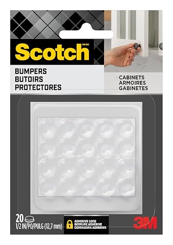 Scotch Clear Adhesive Bumper Pads 20 PCS, Self-Stick Rubber Pads 1/2" Round, Cabinet Door Rubber Bumpers, Designed to Protect Cabinets and Drawers, Sound Dampening, Transparent (SP950-NA)