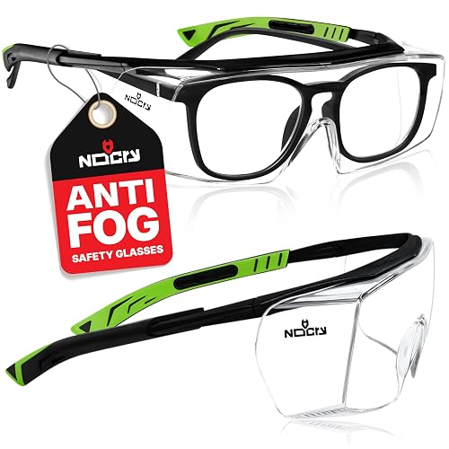 NoCry Anti Fog Safety Glasses that Fit Over Glasses with Scratch Resistant Lens — ANSI Z87 & OSHA Certified Over Glasses Safety Glasses for Men and Women with Adjustable Temples and 100% UV Protection