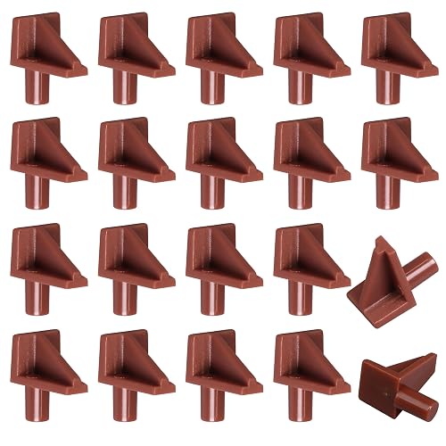 Jamiikury 20pcs Brown Shelf Pegs, 5mm Plastic Shelf Pins Shelf Support Pins, Cabinet Shelf Clips Shelf Holder Pins for Bookcase Cabinets Shelves Cupboard