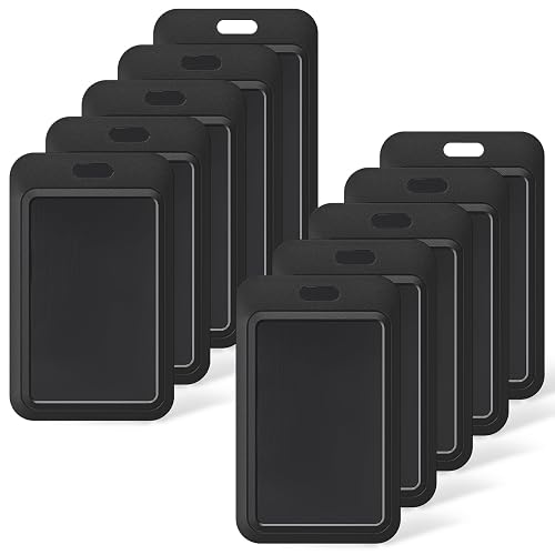 Uniclife 10 Pack Sliding ID Badge Holder Hard Black Vertical Plastic Card Case Protector Pouch with Clear Window for Office School ID Credit Cards Proximity Key Cards Driver’s Licenses and Passes