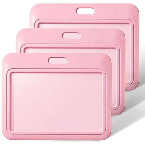 Uniclife 3 Pack Sliding ID Badge Holder Pink Horizontal Hard Plastic Case with Clear Window Card Protector Pouch for Office School ID Credit Cards Proximity Key Cards Driver’s Licenses and Passes