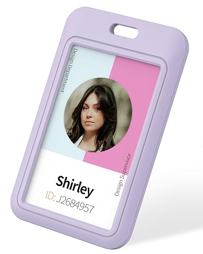 Uniclife 6 Pack Sliding ID Badge Holder Vertical Hard Plastic Case with Clear Window Light-Purple Card Protector for Office School ID Credit Cards Proximity Key Cards Driver’s Licenses and Passes