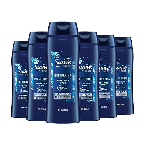 Suave Men Moisturizing Body & Face Wash, With Cedarwood and Mandarin Scent, No Parabens, No Phtahaltes, 18 Oz Pack of 6