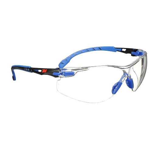 3M Safety Glasses, Solus 1000, Scotchgard Clear Lens, Blue/Black Frame | ANSI Z87, Anti-Fog, Low Profile, for Men and Women, Pack of 1, S1101SGAF