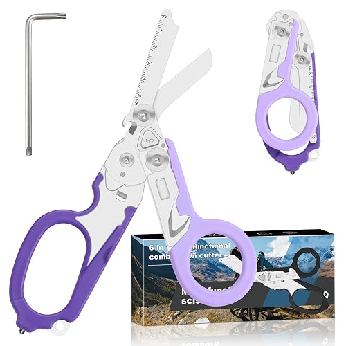 Lemasa 6-in-1 Heavy-Duty Emergency trauma shears (Double Purple) | Multifunctional Life-Saving Tool|Suitable for Emergency Rescue|Outdoor Exploration|DIY Construction and Maintenance