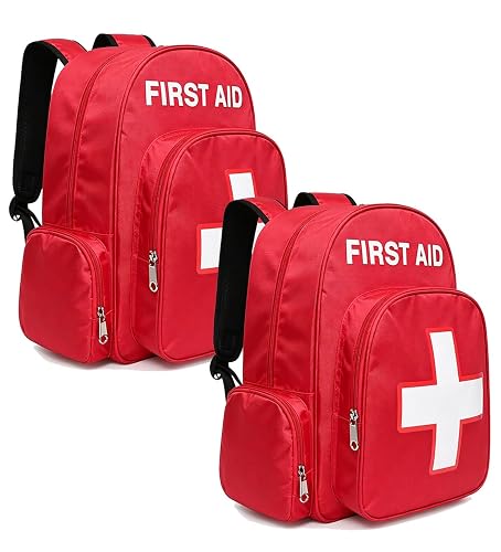 Gatycallaty First Aid Bag Empty Backpack Emergency Bags First Responder Trauma Treatment with 13 Pockets for Outdoor Hiking Travel Field Trips Camping (Red, Pack of 2)