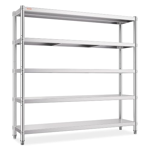 VEVOR Storage Shelf, 5-Tier Storage Shelving Unit, Stainless Steel Garage Shelf, Heavy Duty Storage Shelving, 1650 Lbs Total Capacity with Adjustable Height
