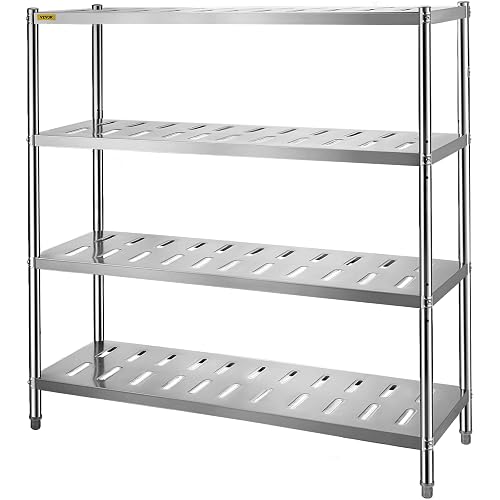 VEVOR Storage Shelf, 4-Tier Storage Shelving Unit, Stainless Steel Garage Shelf, Heavy Duty Storage Shelving, 529 Lbs Total Capacity, Adjustable Height, Vent Holes