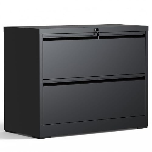EKJ 2 Drawer Lateral File Cabinet with Lock, Metal Storage Cabinet | Heavy Duty Steel, Lockable Filing Cabinets for Home Office, File Organizer Cabinets for Letter/Legal/A4/F4, Assembly Required