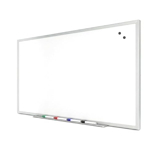 TRU RED Magnetic Porcelain Whiteboard, 5 ft x 3 ft, Black Frame | Dry erase board includes 4 multicolor markers for offices or classrooms.