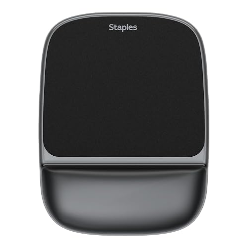 Staples TECH Mouse Pad with Gel Wrist Rest, Non-Slip, Black Crystal | Ergonomic soft wrist support for comfortable typing and precise mouse use.