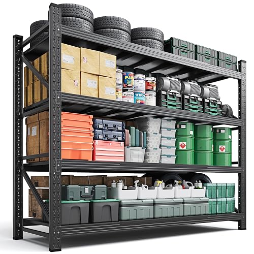 Letaya 71.3" W Metal Storage Shelves,5000LBS Heavy Duty Garage Shelving Units, 4 Tier Adjustable Utility Rack Shelf,Large Industrial Shelves,for Shop,Warehouse,Black (71.3" W x 24" D x 70" H)