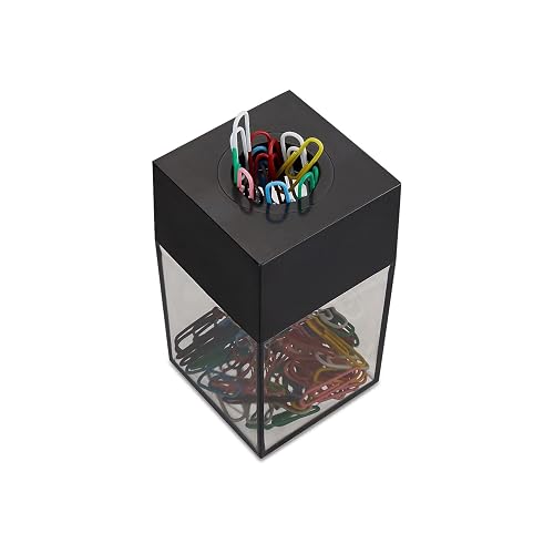 Staples Paper Clip Dispenser, Large Capacity, Clear/Black | Desktop holder for easy-access office paper clip organization.