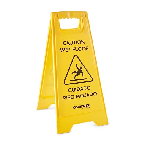 Coastwide Professional Safety Awareness Floor Sign, Yellow | High-visibility caution signage for wet floors and facility safety.