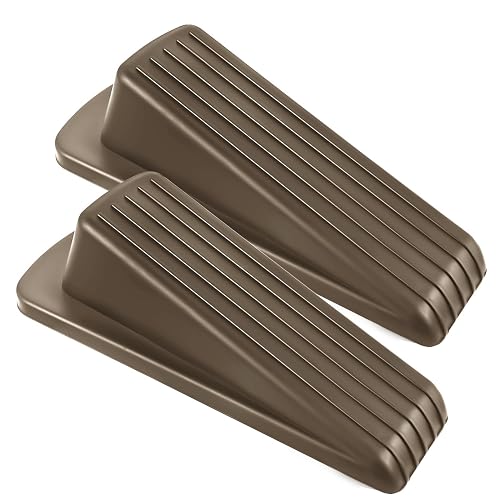 Rubber Door Stoppers, Stackable Door Wedge for Bottom of Door, 2 Pack Brown | Fits up to 1.2" door gaps; stackable rubber wedge with textured grip base for hardwood, tile, vinyl and carpet floors.