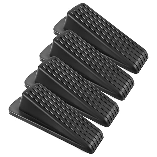Rubber Door Stoppers, Stackable Door Wedge for Bottom of Door, 4 Pack Black | Fits up to 1.2" door gaps; stackable rubber wedge with textured grip base for hardwood, tile, vinyl and carpet floors.