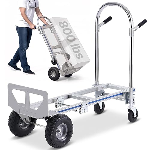 VEVOR Aluminum Truck, 2 in 1, 800 lbs Load Capacity, Heavy Duty Industrial Convertible Folding Hand Truck and Dolly, Utility Cart Converts from Hand Truck to Platform Cart with Rubber Wheels