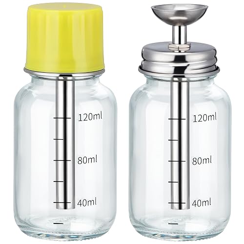 2Pcs 4Oz / 120ml Glass Dispensing Bottles for Chemical & Industrial Liquids | Nail Polish Remover Glass Bottle, Refillable Push Down Dispenser Bottle with Cover, Pump Dispenser Press Container, Clear
