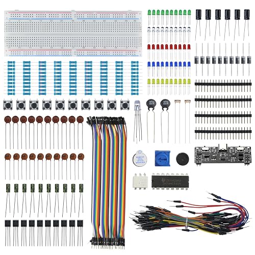 380 PCS Electronics Starter Kit with 830-Point Breadboard, USB Power Supply Module, Breadboard Kit Compatible with Arduino, ESP32, Raspberry Pi & STM32