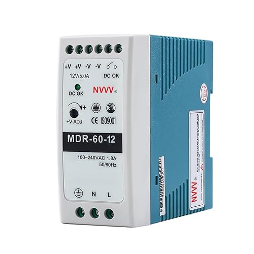 NVVV MDR-60-12 AC to DC DIN-Rail Power Supply 12V 5 Amp 60W, Blue+White