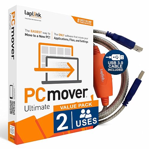 Laplink PCmover Ultimate 11 - Migration of your Applications, Files and Settings from an Old PC to a New PC - Data Transfer Software - With Optional Ultra-High-Speed USB 3.0 Transfer Cable - 2 License