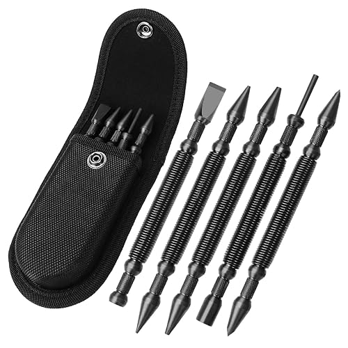 TYRWEEY 5pc Nail Setter, Center Punch, Hinge Pin Removal Tool, Cold Chisel | All-in-One, Heat-Treated Carbon Steel, Rust-Resistant, Impact-Resistant, Ergonomic Comfort-Grip, Spring-Loaded, Hammerless