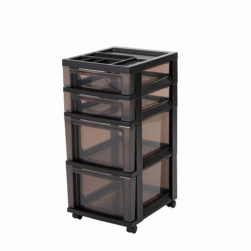 IRIS USA 4-Drawer Rolling Storage Cart with Wheels, Black/Gray | Keep classroom supplies, teacher essentials, craft materials, and learning tools organized with easy-access drawers.