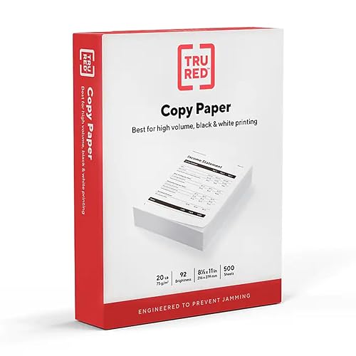 TRU RED Printer Paper, 8.5x11 Inch, High-Speed, 92-Brightness | Designed for high-volume printers in office and home settings.