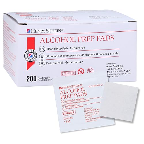 Henry Schein Medium Alcohol Prep Pads, 70% IPA, 2-ply, Sterile, 200 Ct | 70% Isopropyl Alcohol, Skin Prep, First Aid, Phone & Glasses Cleaning, 2-Ply, 1 Box of 200 Prep Pads, Home and Medical Use