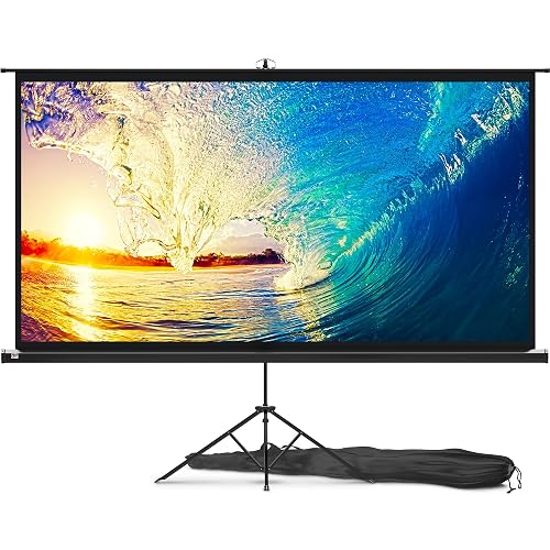 Projector Screen with Stand 100 inch 16:9 for Movies & Presentations | Quick setup, stable tripod, adjustable height, portable, indoor & outdoor use for school, office, home theatre, movie night