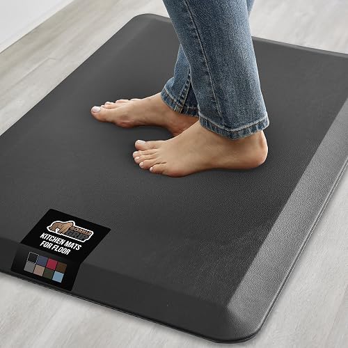 GORILLA GRIP Premium Cushioned Antifatigue Kitchen Mat for Floor, Black | 3/4 Inch Thick Ergonomic Office Standing Desk Mats, Waterproof and Stain Resistant Pebbled Top, Supportive Padded Foam, 24x17