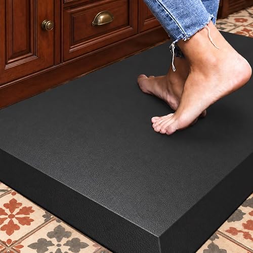 HEALEG 1" Extra Thick Anti Fatigue Mat for Standing Desk & Kitchen Floor | 5 Major Upgrades,Built to Last,140D Virgin PU Foam,Ergonomic Cushioned Comfort Mat for Office,Home,Work (17" x 30", Black)