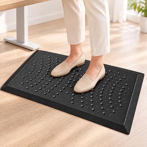 HEALEG 1" Extra Thick Anti Fatigue Mat for Standing Desk & Kitchen Floor | 5 Major Upgrades,Massage Points ,140D Virgin PU Foam,Ergonomic Comfort Mat for Office,Home,Work (17'' x 30'', Black)