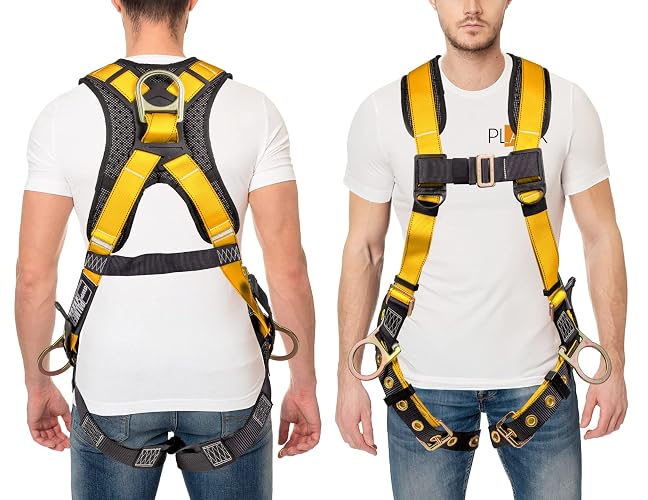 Palmer Safety Full Body Harness with 5 Point Adjustment, Dorsal D-ring, Grommet Legs, Two Side D Rings, and Fall Indicators