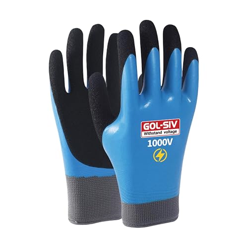 GOL-SIV Electrician Gloves, 1000V ASTM D120 Certified, Blue Large | Double insulated.Class 0 rated.High voltage rubber safety work gloves for electrical maintenance & utility work.