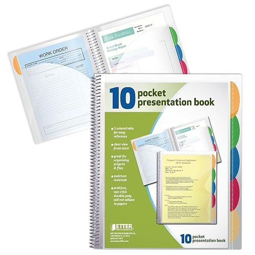 Better Office Products 10 Pocket Poly Presentation Folder with tabs, 2 Count