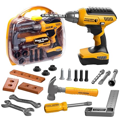 Hibility Kids Tool Set with Tool Box & Electronic Toy Drill | Pretend Play Kids Construction Kits, Toy Tools for Toddlers 3-5, Kids Tool Sets for Boys Ages 4-6