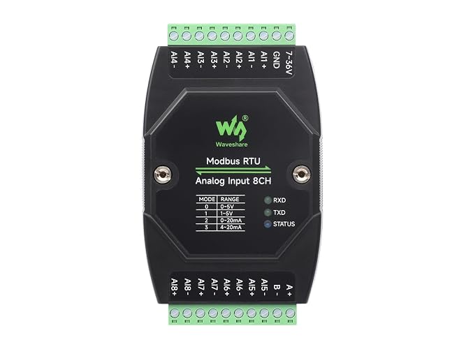 Waveshare Industrial 8-Ch Analog Acquisition Module, 12-Bit High-Precision, Supports Voltage and Current Acquisition, DC 7~36V Wide Voltage Power Supply, 8-ch Current Mode, 0~20mA