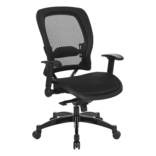 Space Seating 27 Series Breathable Mesh Seat and Back, 2-to-1 Synchro Tilt Control, Adjustable Flip Arms and Lumbar Support, with Gunmetal Finish Base, Managers Office Chair, Black