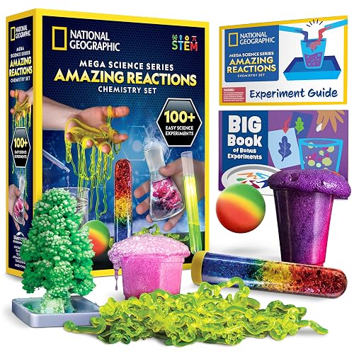 National Geographic Amazing Chemistry Set with 100+ Experiments Ages 8-12 | Crystal Growing, Chemical Reactions, STEM Projects, Hands-On Science Experiments, Science Kit, Birthday Gift