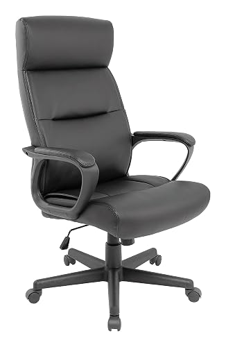 STAPLES Rutherford Manager Office Chair, High Back, Faux Leather, Black | Adjustable height swivel chair for executive offices and home workspaces.