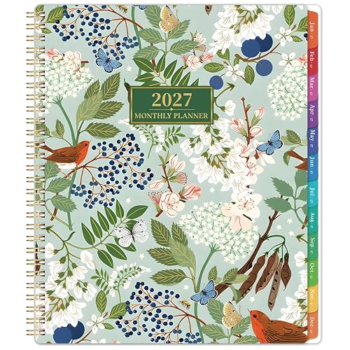 2027 Monthly Planner - Monthly Planner 2027, JAN 2027 - DEC 2027, 9" x 11" | 2027 Planner Monthly with 12 Monthly Calendar, Colorful Tabs, Back Pocket, Twin-Wire Binding, Notes Pages - Floral