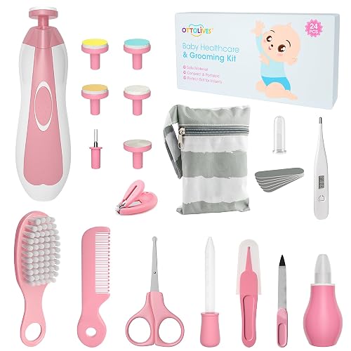 OTTOLIVES Baby Grooming Kit with Electric Nail Trimmer, 0-3 Years+, Pink | 24 in 1 Baby Grooming and Health Care Kit for Newborns, Infants, Toddlers, Baby Boys Girls Kids Haircut Tools