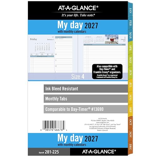 AT-A-GLANCE 2027 Planner Refill Daily & Monthly, 5.5" x 8.5", Desk Size 4, Two Page Per Day Refill, 7-Ring Loose-Leaf, Zenscapes (281-225-27)