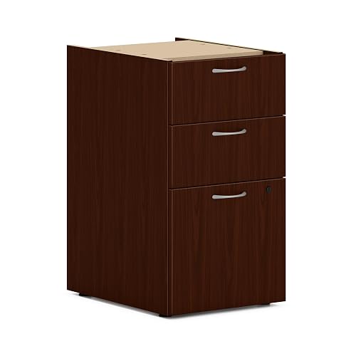 HON MOD Support Pedestal File Cabinet, 3 Storage Drawers, Mahogany | Support desk drawer organizer, under desk storage for home office organization, file drawers for letter and legal documents