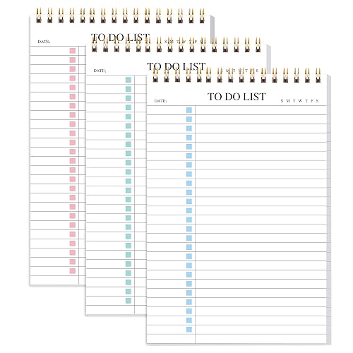 To Do List Notepad 3 Pack, Undated Daily Planner Notepad, A5 (5.5" x 8.3") | To Do List Notebook, Checklist Planner, Waterproof Spiral Notepad, for Work, Office Supplies, School Planner, 52 Sheets/Pack